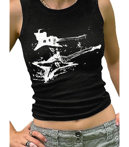 SOLILOQUY Women E Girl Gothic Camisole Y2k Grunge Crop Top Retro